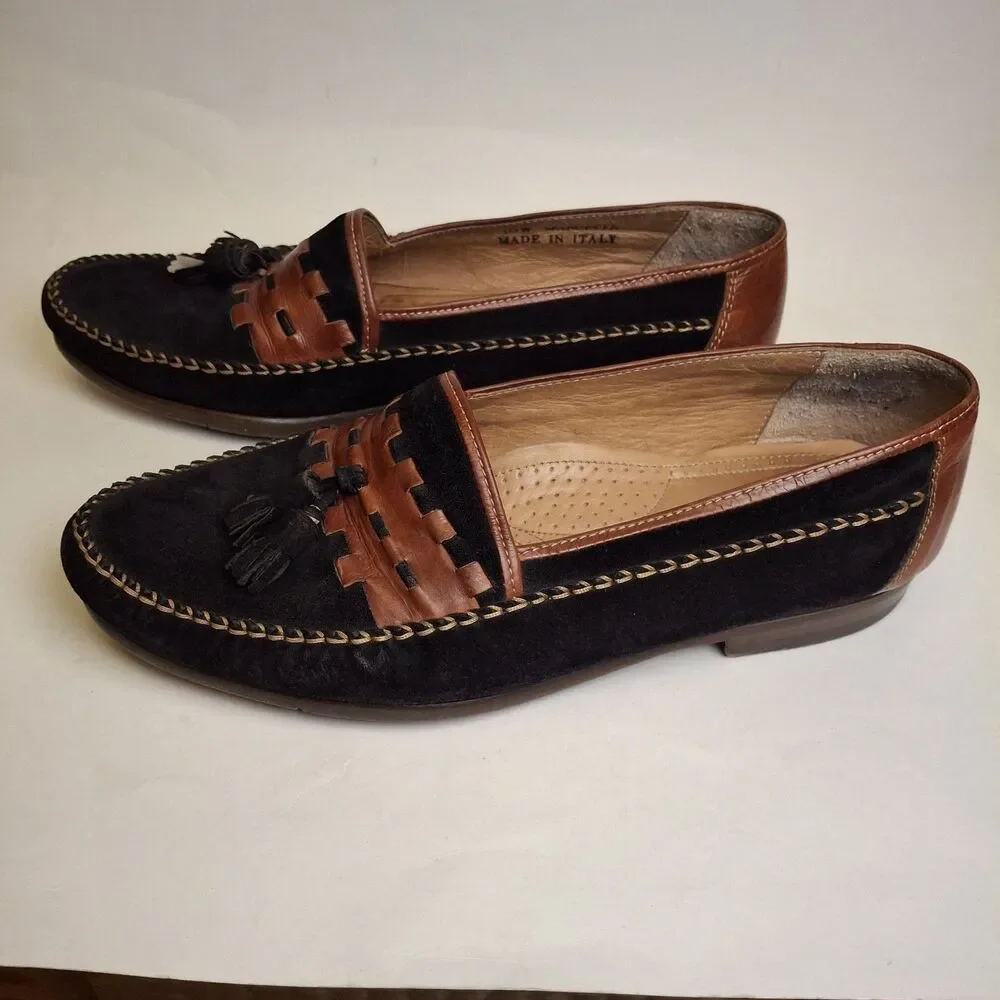 Ballys Marcello Tassel Loafer Men 10W ITALY Brown Black Suede Leather Old Money